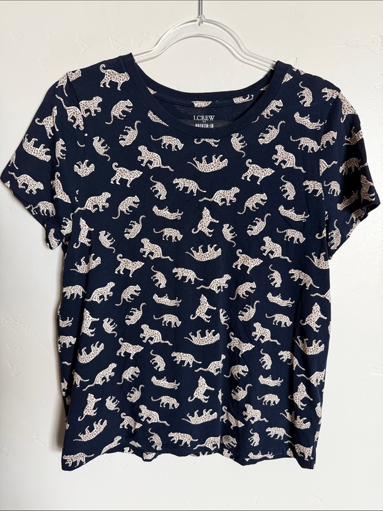 J. Crew Tops - J. Crew 100% Cotton Navy Tee with Cream Leopard Motif Knit Top